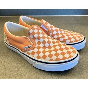 VANS - Size 4 Youth - Checkerboard Slip On Sneakers - Orange/White